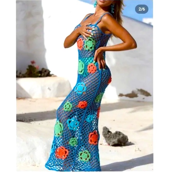 Zara Limited Edition Crochet Blue Flower Dress Sold Out Bloggers Fave Knit - Picture 3 of 15